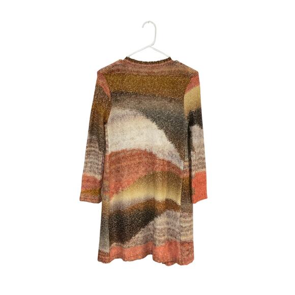 Chico's Boho Women's Long Duster Sweater Cardigan Size Small Sunset Orange Brown - Picture 2 of 7
